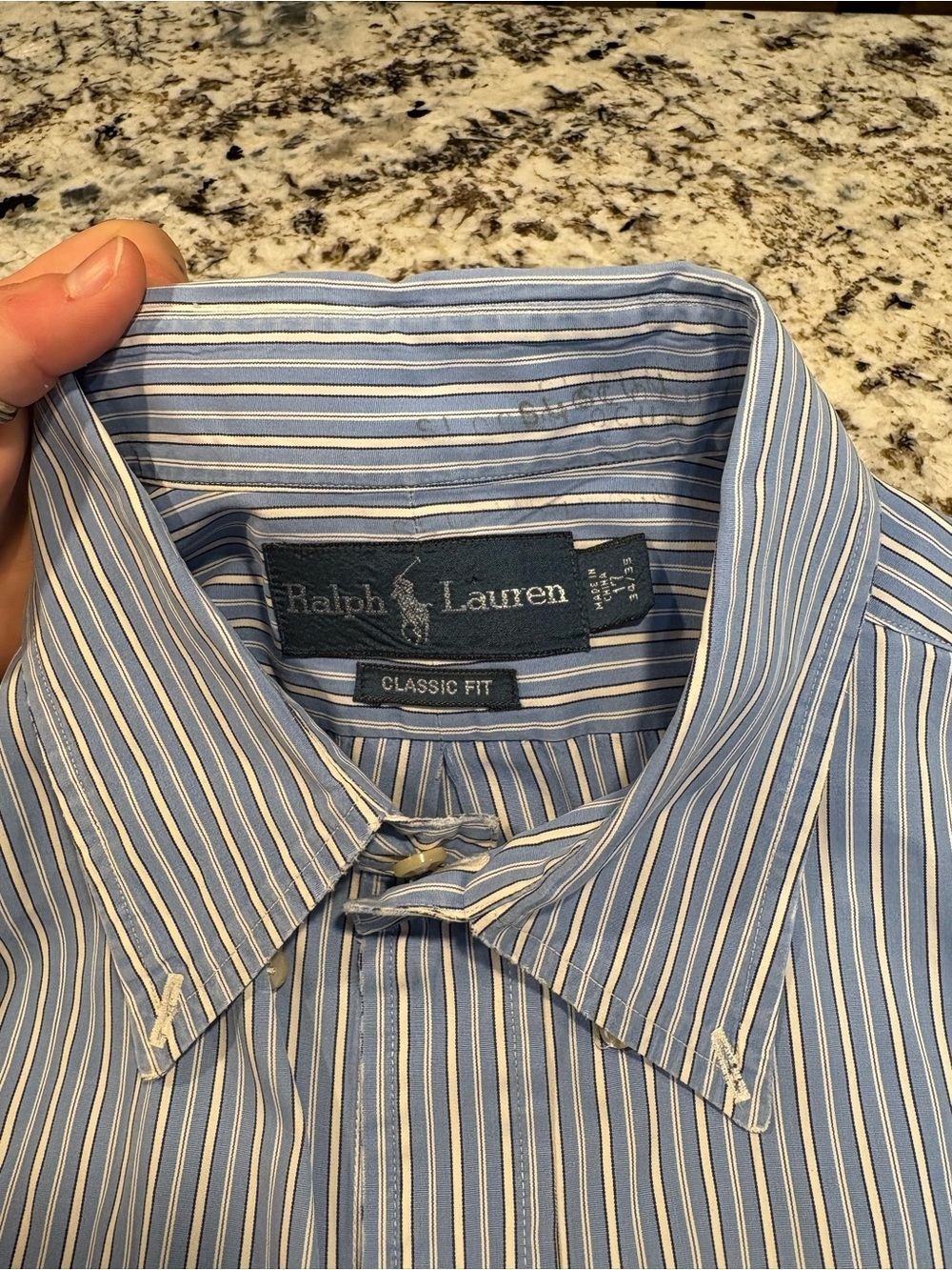 Polo by Ralph Lauren Blue and White Striped Cotton Button-Down Shirt - Picture 3 of 5